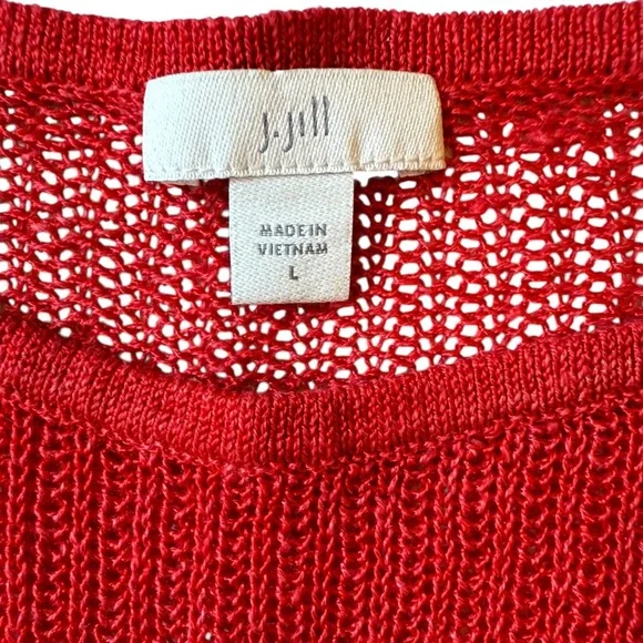 J. Jill Red Open Weave Lightweight Sheer 3/4 Length Sleeve Pullover Size Large - Picture 5 of 9